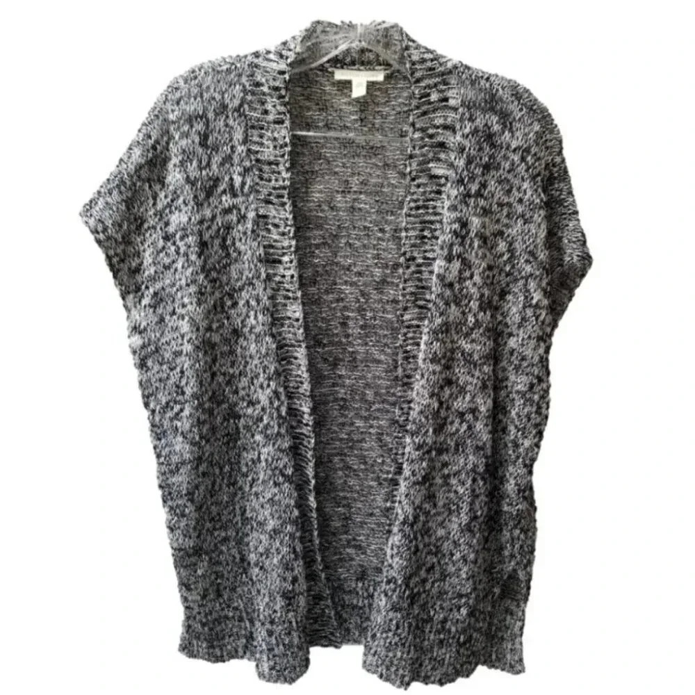 Eileen Fisher Organic Linen Cotton Blend Short Sleeve Grey Cardigan Small